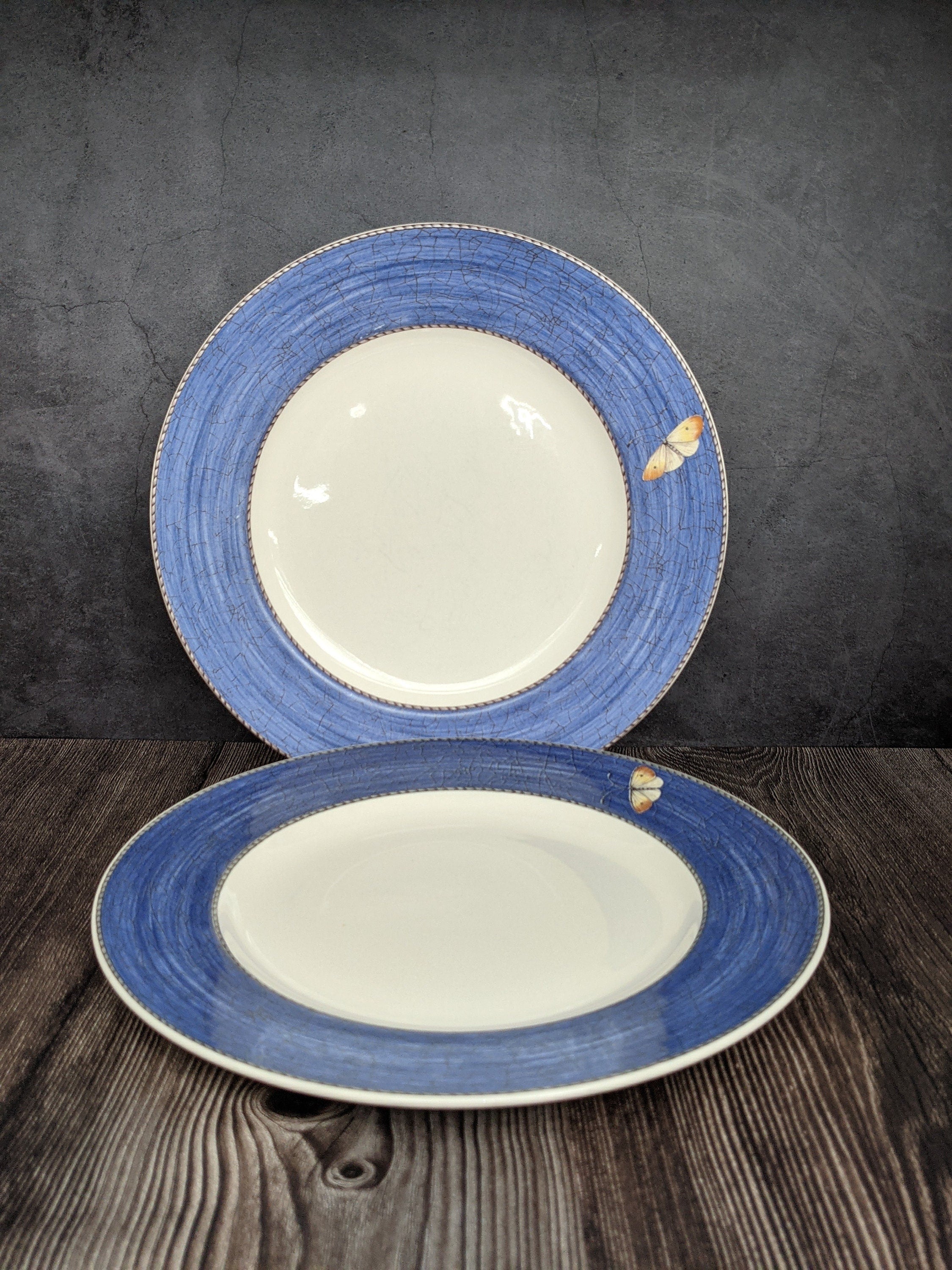 2 Vintage Wedgwood Sarah's Garden Blue Dinner Plates, Queen's Ware, Made in  England C.1997